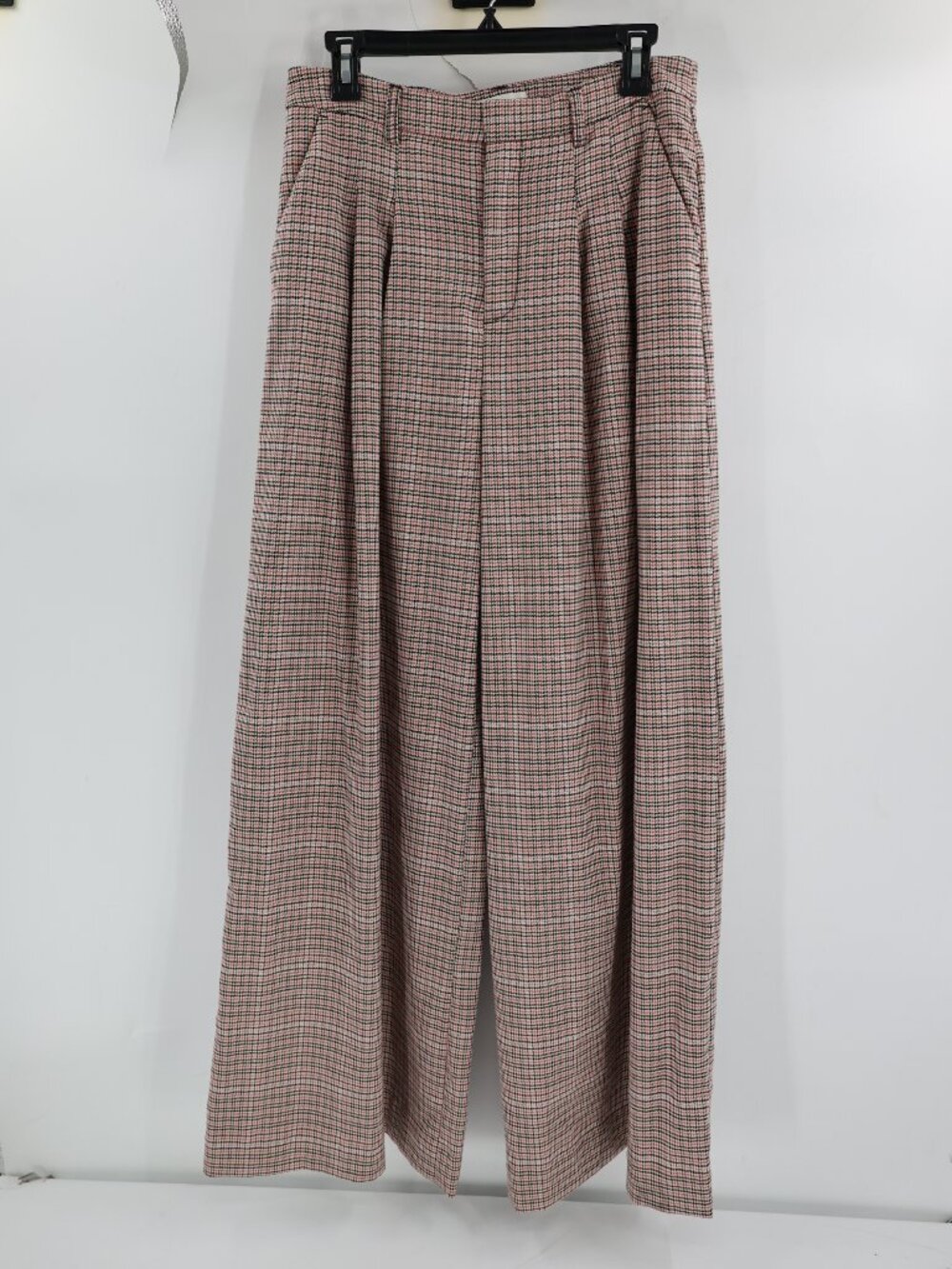 Anthropologie Wide Leg Plaid Pants in Soft Pink and Cream